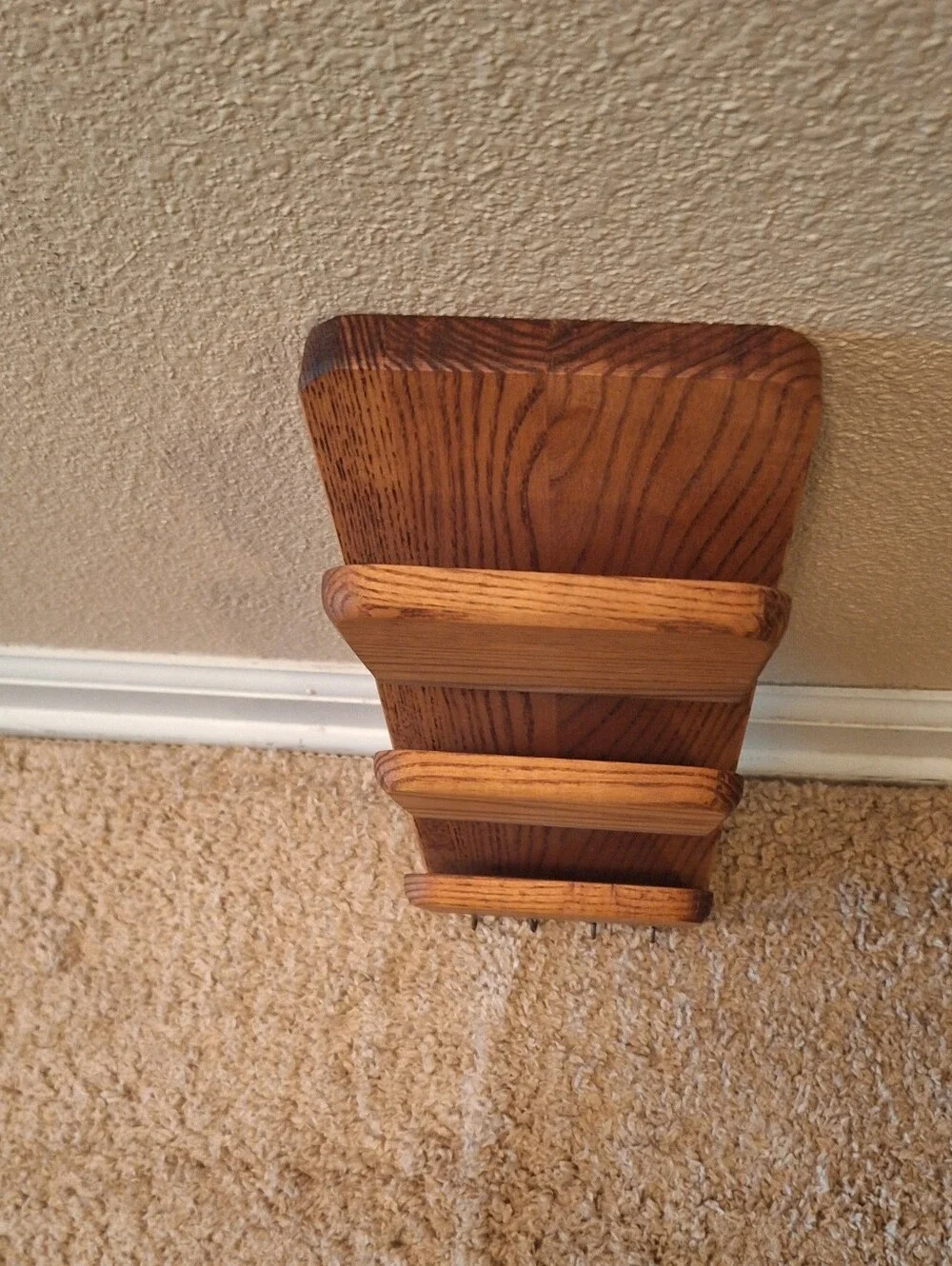 Wall-Mounted Oak Mail & Key Organizer with Three Pockets